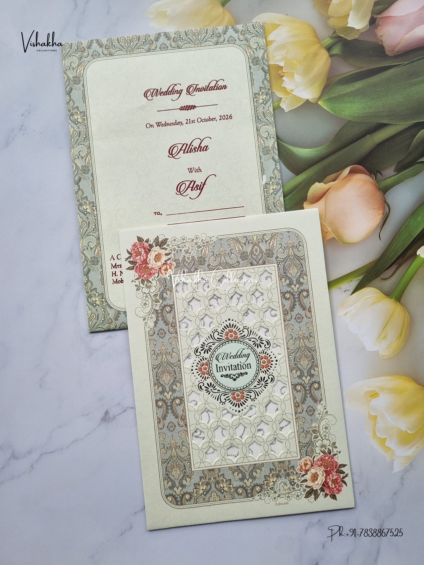 Single Insert Flower Muslim Hindu Christian Sikh Jain invitation Cards SCH-C-37 – image 1