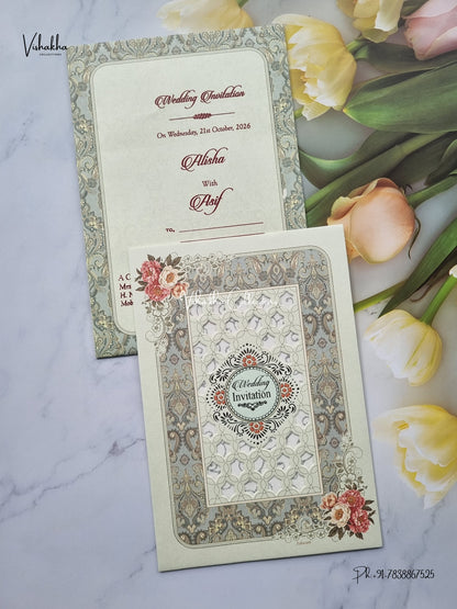 Single Insert Flower Muslim Hindu Christian Sikh Jain invitation Cards SCH-C-37 – image 1