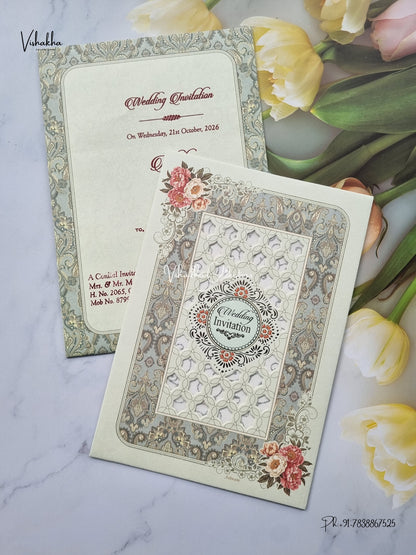 Single Insert Flower Muslim Hindu Christian Sikh Jain invitation Cards SCH-C-37 – image 2