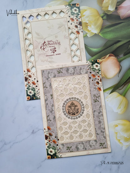 Laser Cut Ganesh Ji Flower Hindu Jain invitation Cards SCH-C-56 – image 1