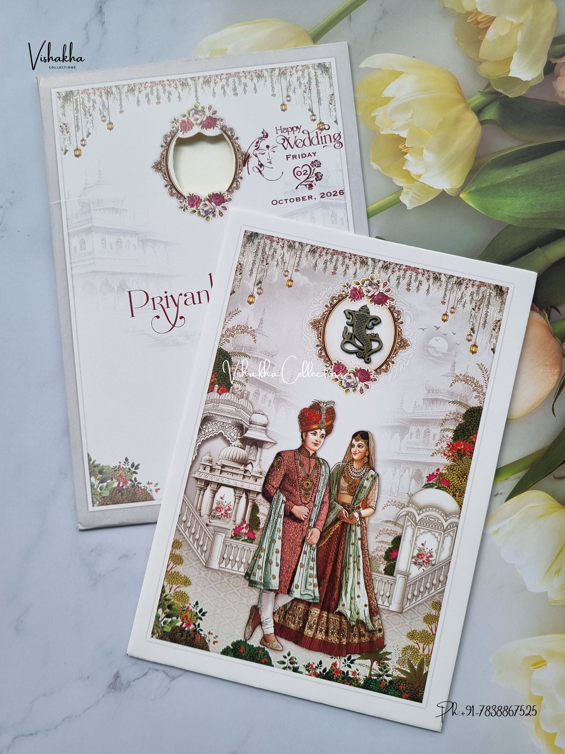 Single Insert Dulah Dulhan Ganesh Ji Hindu Jain invitation Cards SCH-C-64 – image 2