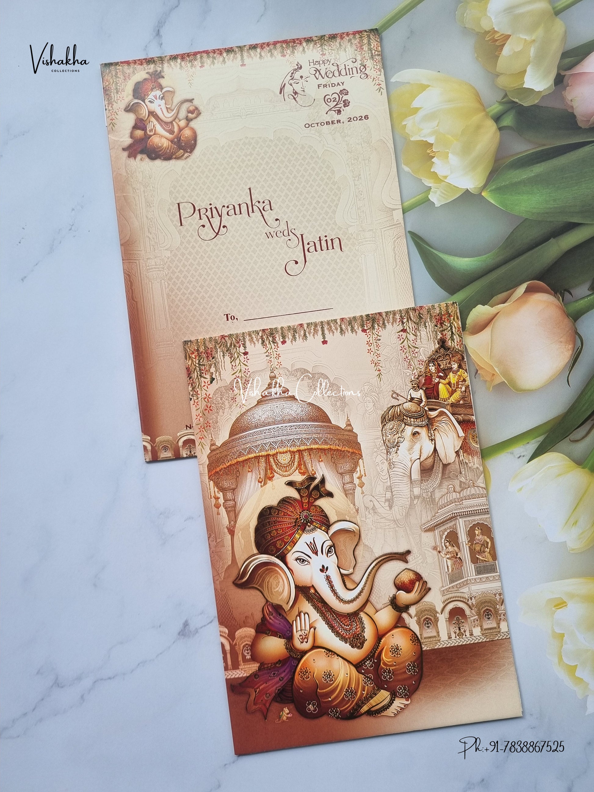 Direct Card Ganesh Ji Barat Hathi Hindu Jain invitation Cards SCH-C-66 – image 1