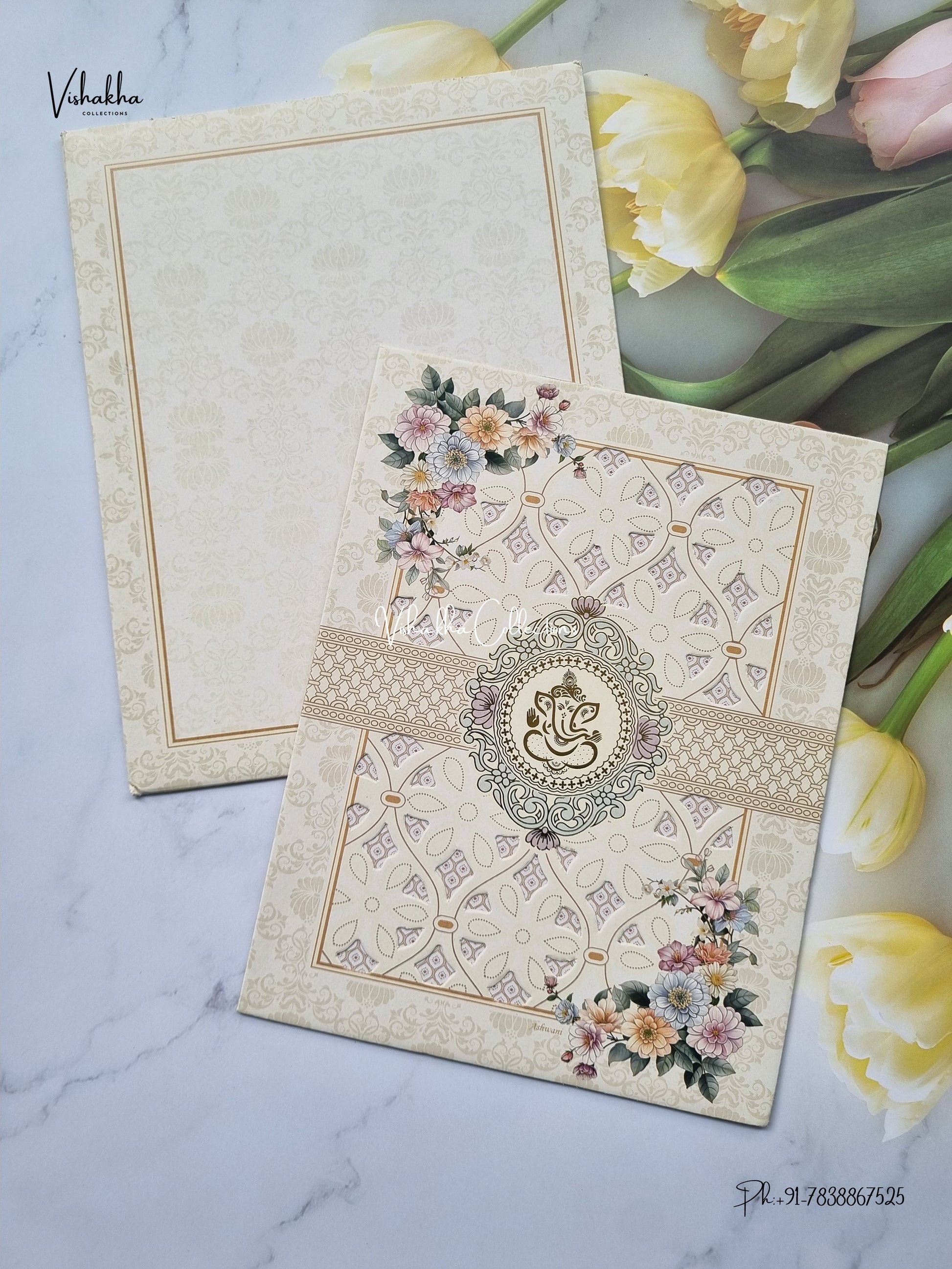 Single Insert Ganesh Ji Mandala Flower Hindu Jain invitation Cards SCH-D-04 – image 2