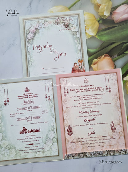 Single Insert Dulah Dulhan Flower Hindu Jain invitation Cards SCH-D-69 – image 3