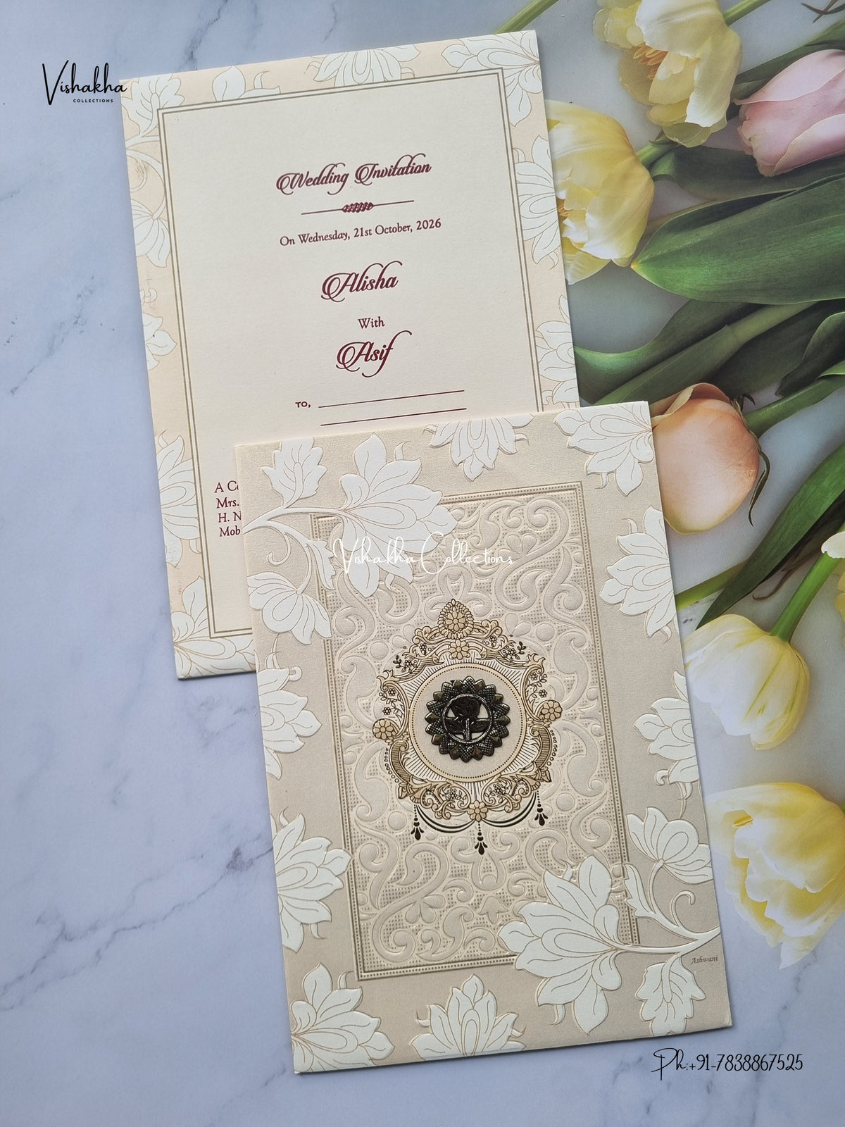 Padded Flower Muslim Hindu Christian Sikh Jain invitation Cards SCH-F-16 – image 1