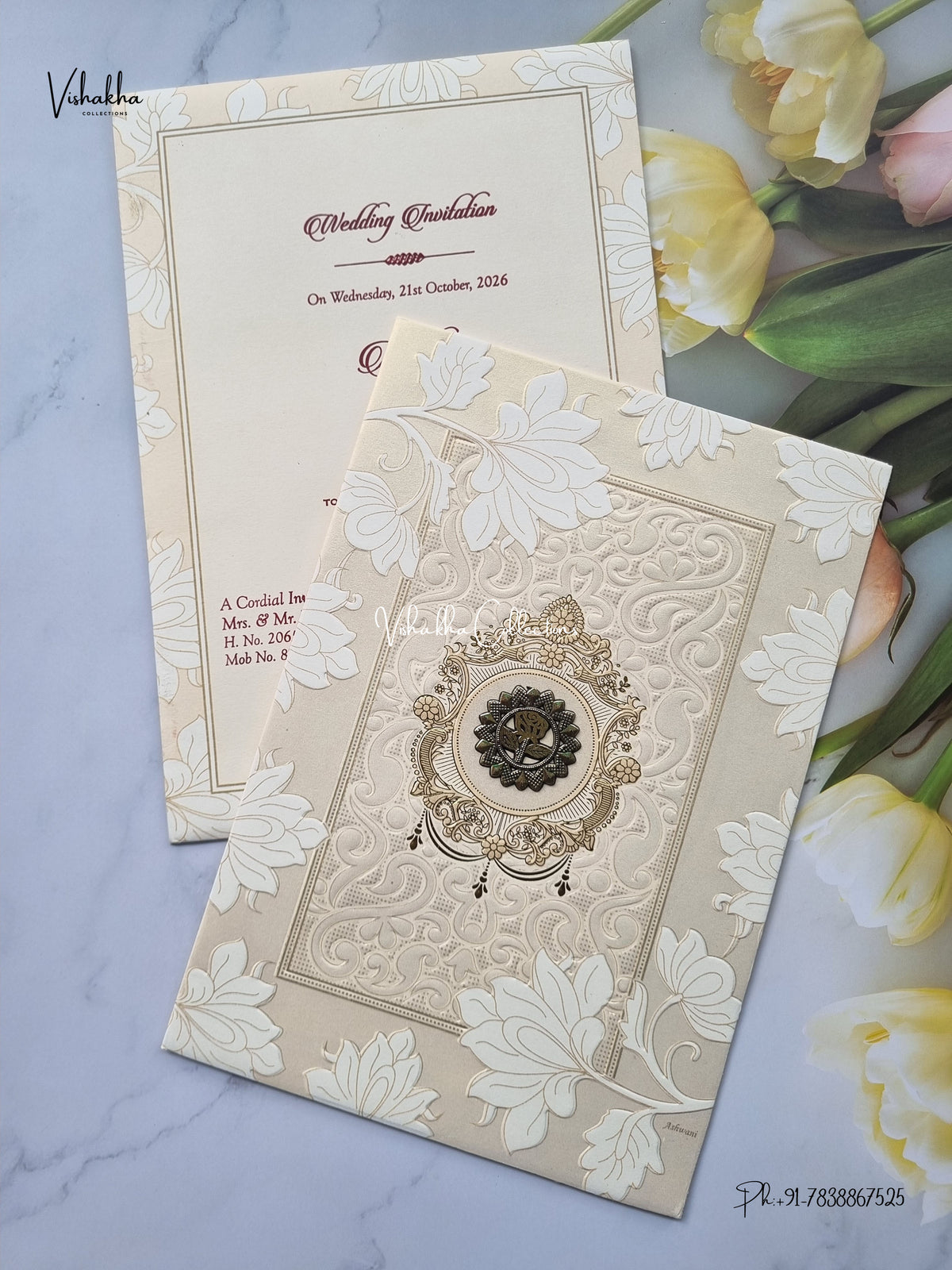 Padded Flower Muslim Hindu Christian Sikh Jain invitation Cards SCH-F-16 – image 2
