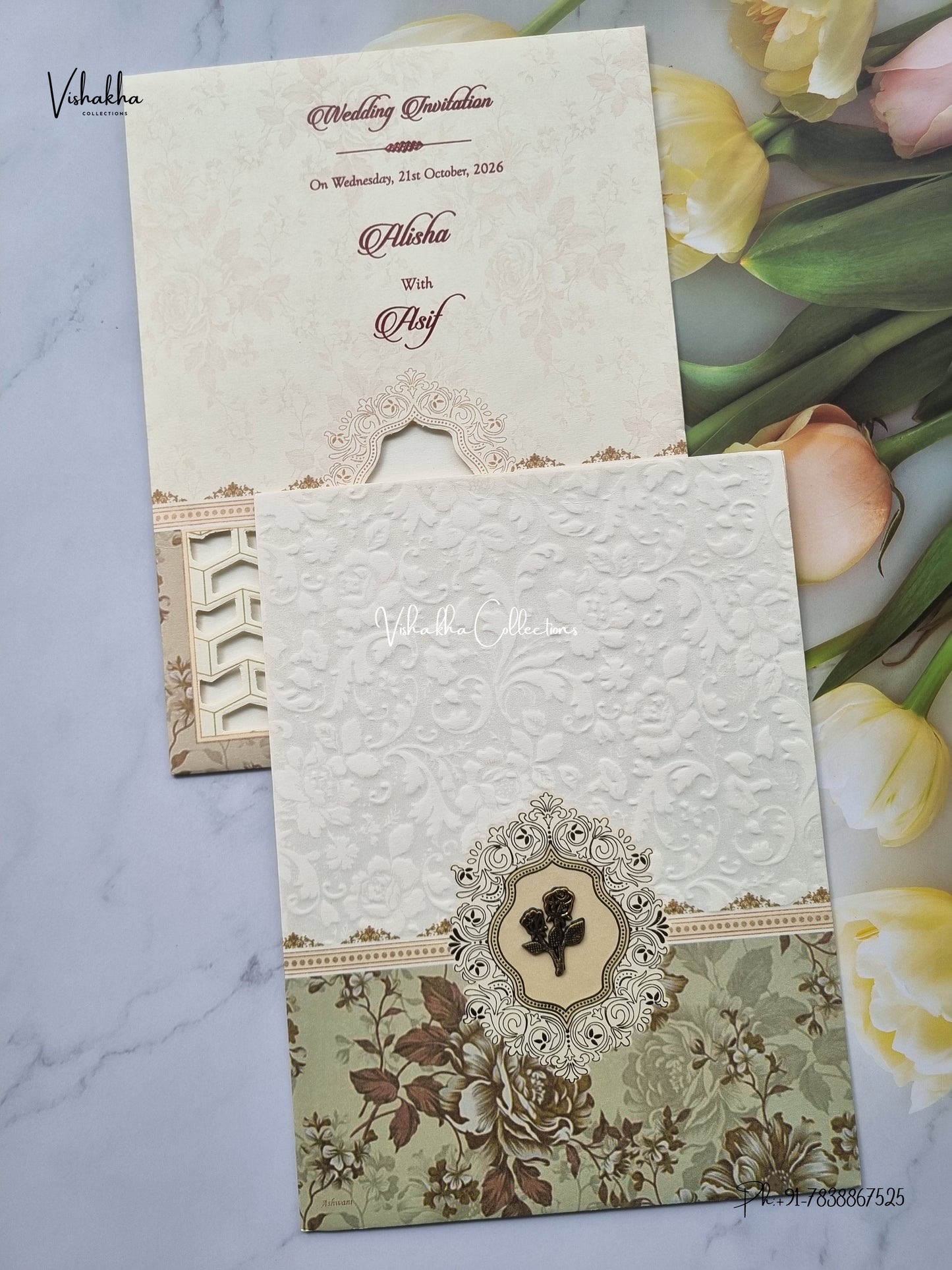 Laser Cut Flower Muslim Hindu Christian Sikh Jain invitation Cards SCH-F-42 – image 1