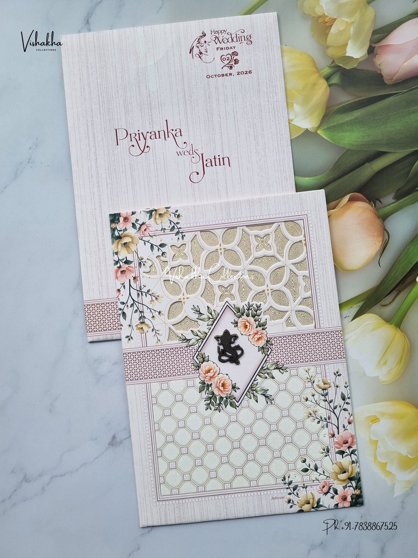Laser Cut Ganesh Ji Flower Hindu Jain invitation Cards SCH-F21 – image 1