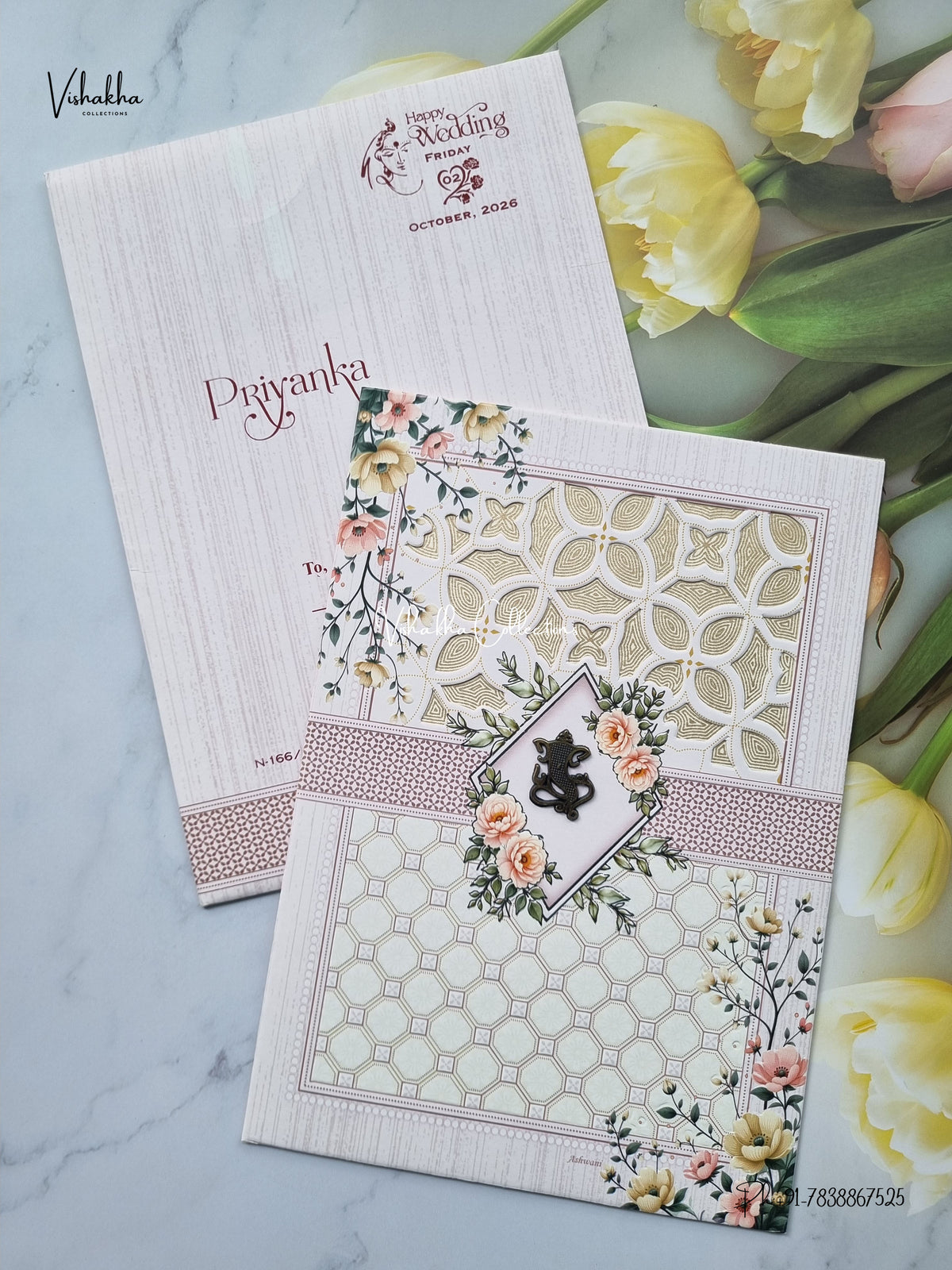 Laser Cut Ganesh Ji Flower Hindu Jain invitation Cards SCH-F21 – image 2