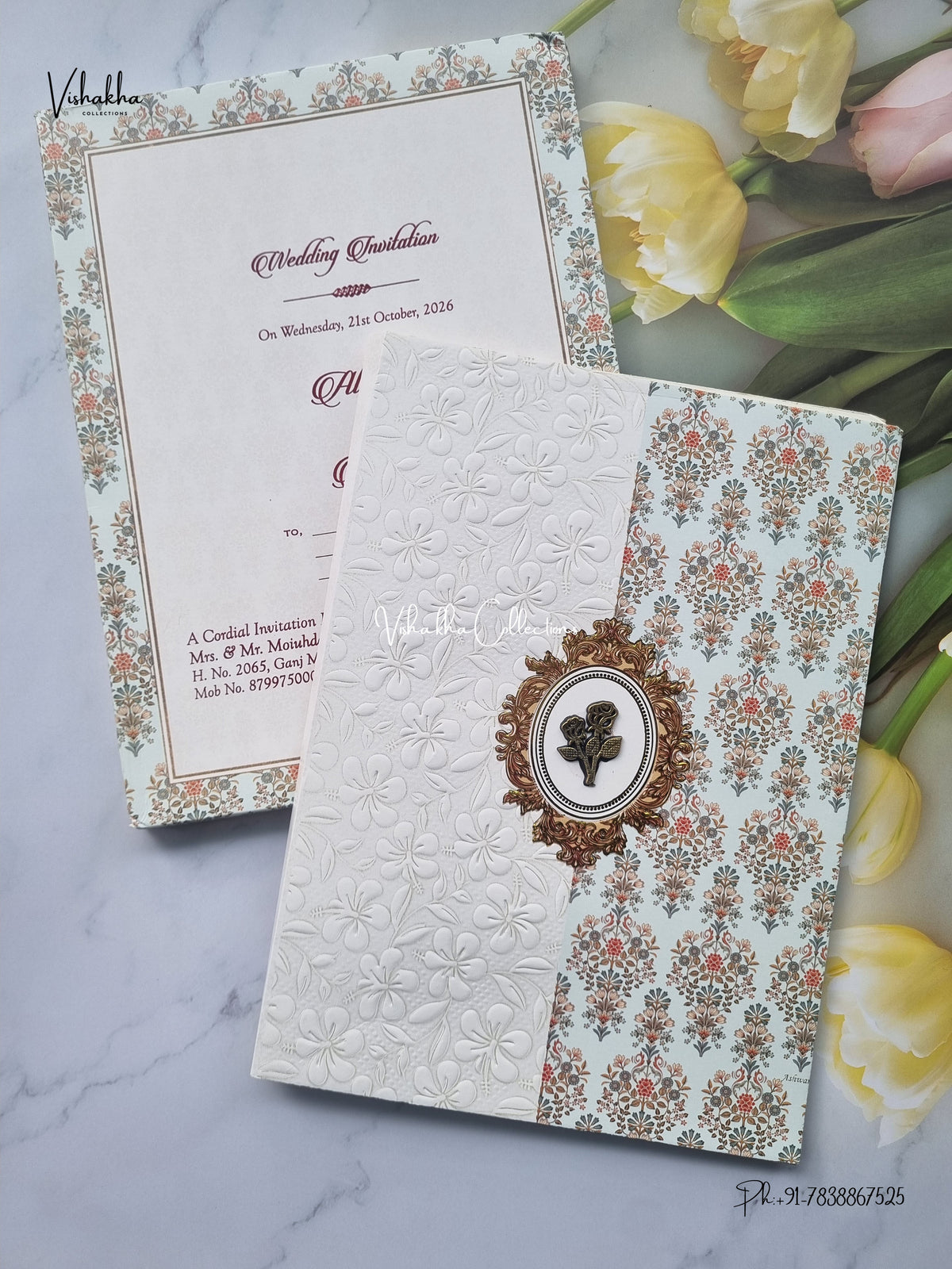 Padded Flower Muslim Hindu Christian Sikh Jain invitation Cards SCH-G-33 – image 2