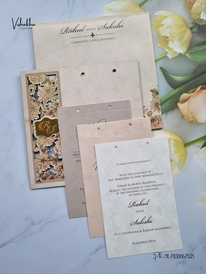 Semi Box MDF Board Laser Cut Flower Hindu Muslim Christian Sikh Jain invitation Cards SK-3291 – image 3