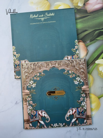 Semi Box Padded Hathi Hindu Muslim Christian Sikh Jain invitation Cards SK-3522 – image 1