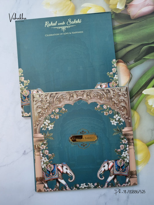 Semi Box Padded Hathi Hindu Muslim Christian Sikh Jain invitation Cards SK-3522 – image 1