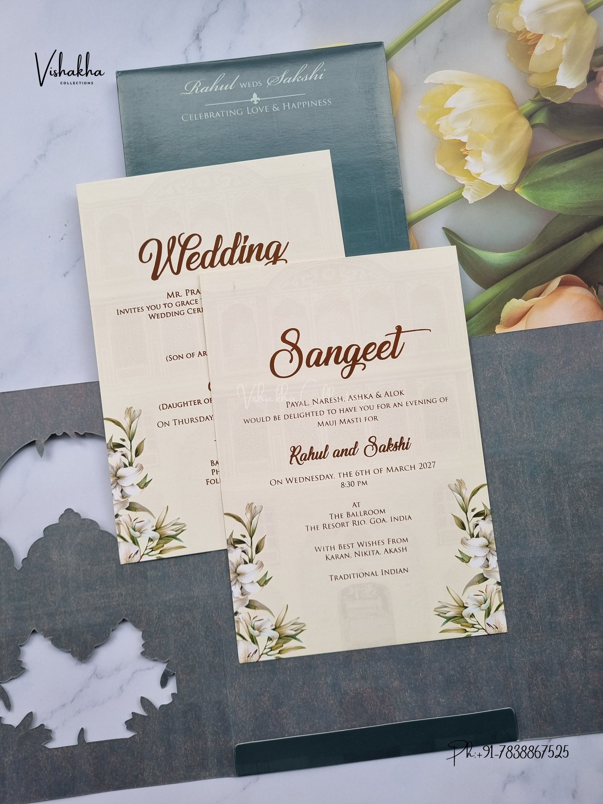 Three Fold Flower Hindu Muslim Christian Sikh Jain invitation Cards SK-3544 – image 3
