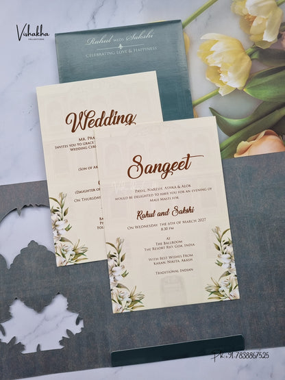 Three Fold Flower Hindu Muslim Christian Sikh Jain invitation Cards SK-3544 – image 3