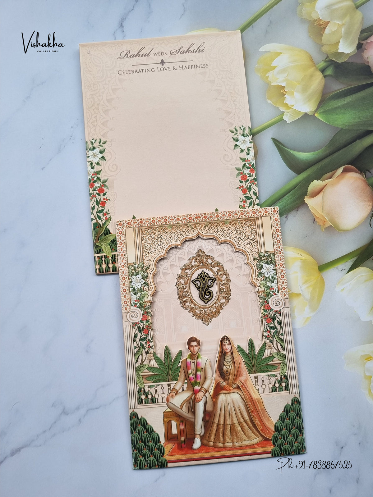 Three Fold Dulah Dulhan Hindu Muslim Christian Sikh Jain invitation Cards SK-3545 – image 1
