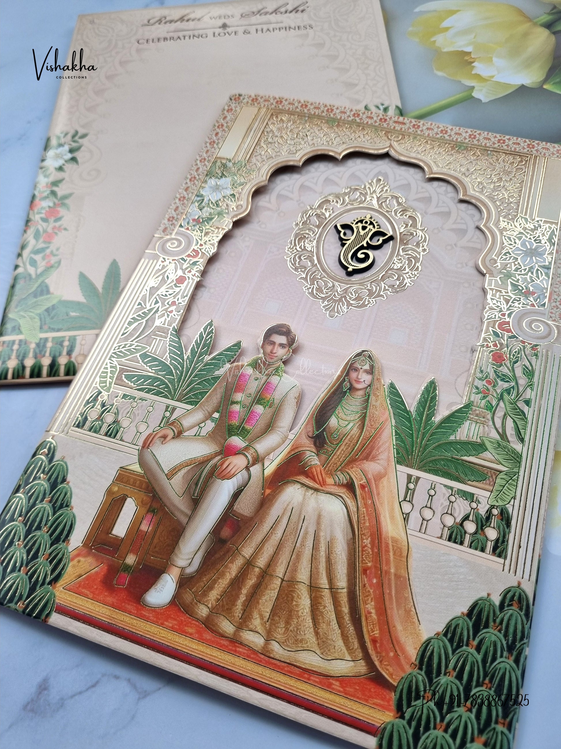 Three Fold Dulah Dulhan Hindu Muslim Christian Sikh Jain invitation Cards SK-3545 – image 2