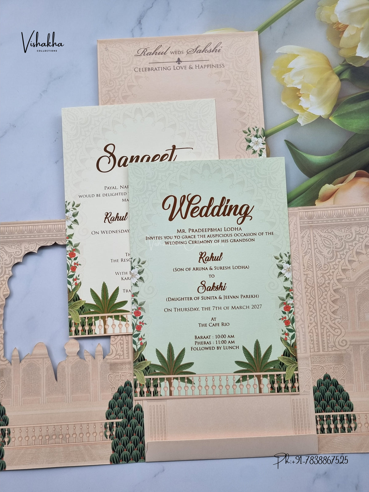 Three Fold Dulah Dulhan Hindu Muslim Christian Sikh Jain invitation Cards SK-3545 – image 3