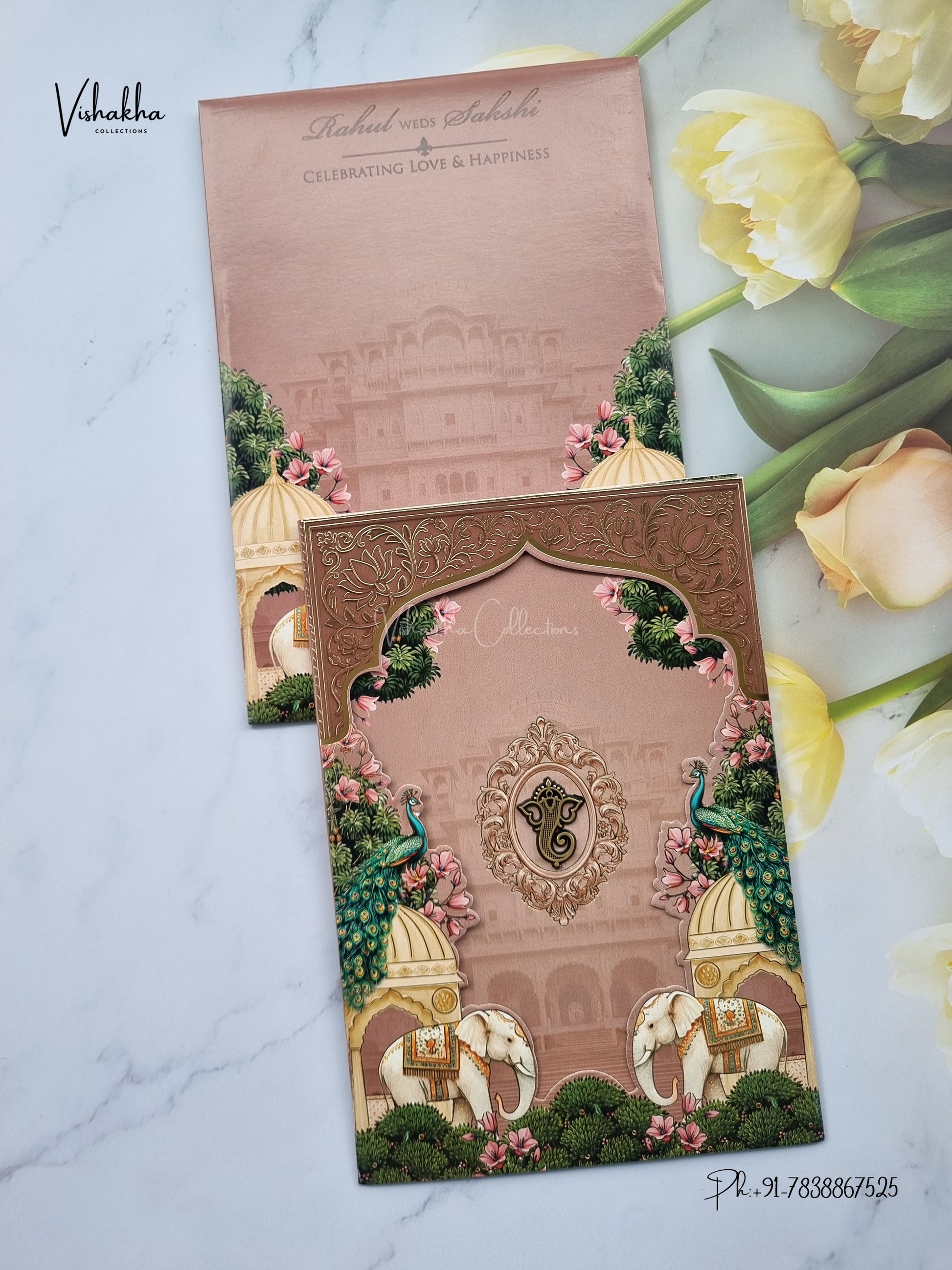 Three Fold Hathi Hindu Muslim Christian Sikh Jain invitation Cards SK-3546 – image 1