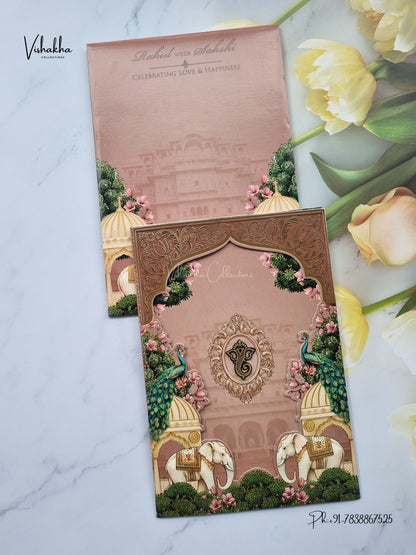 Three Fold Hathi Hindu Muslim Christian Sikh Jain invitation Cards SK-3546 – image 1