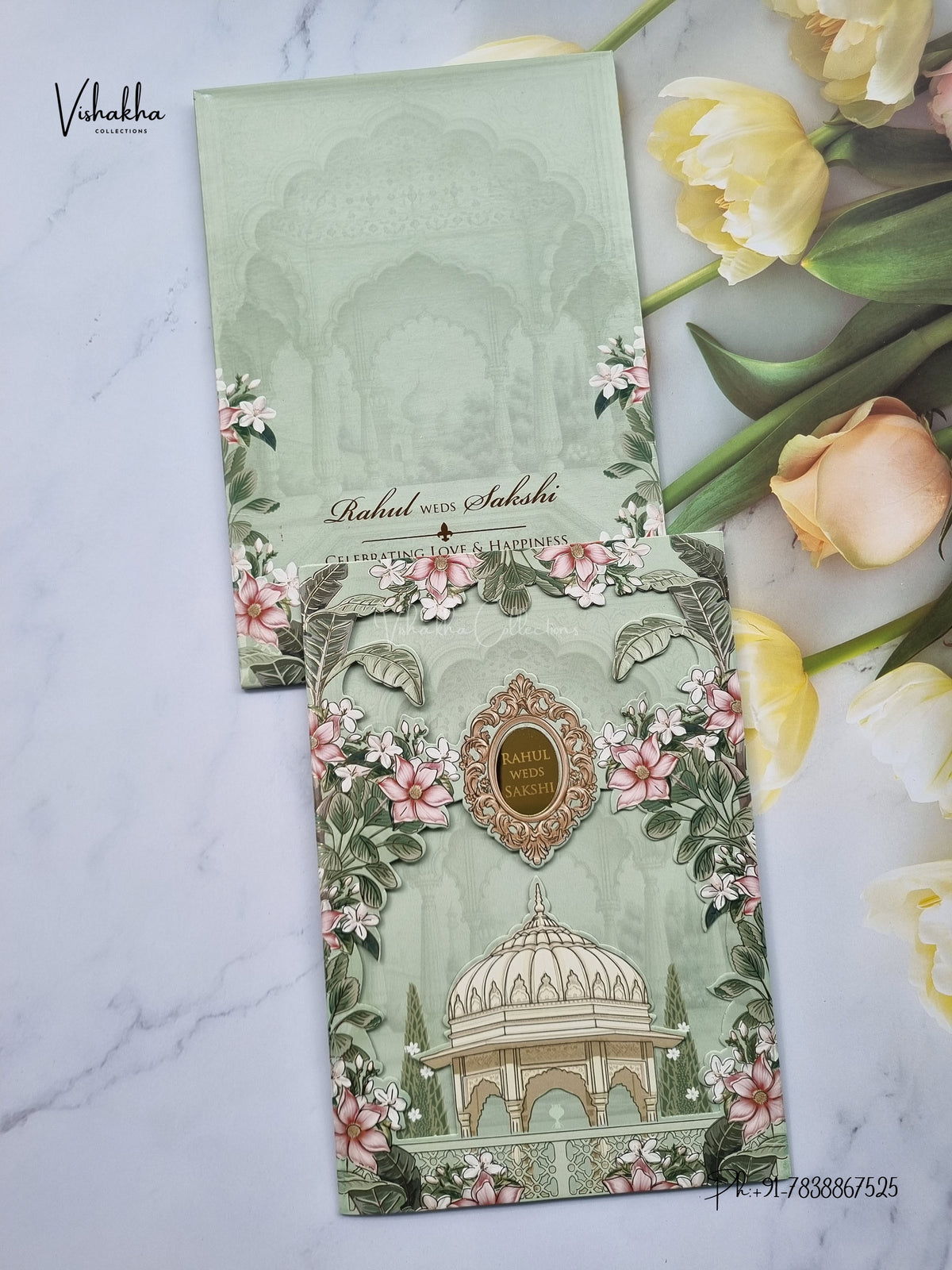 Three Fold Flower Hindu Muslim Christian Sikh Jain invitation Cards SK-3547 – image 1