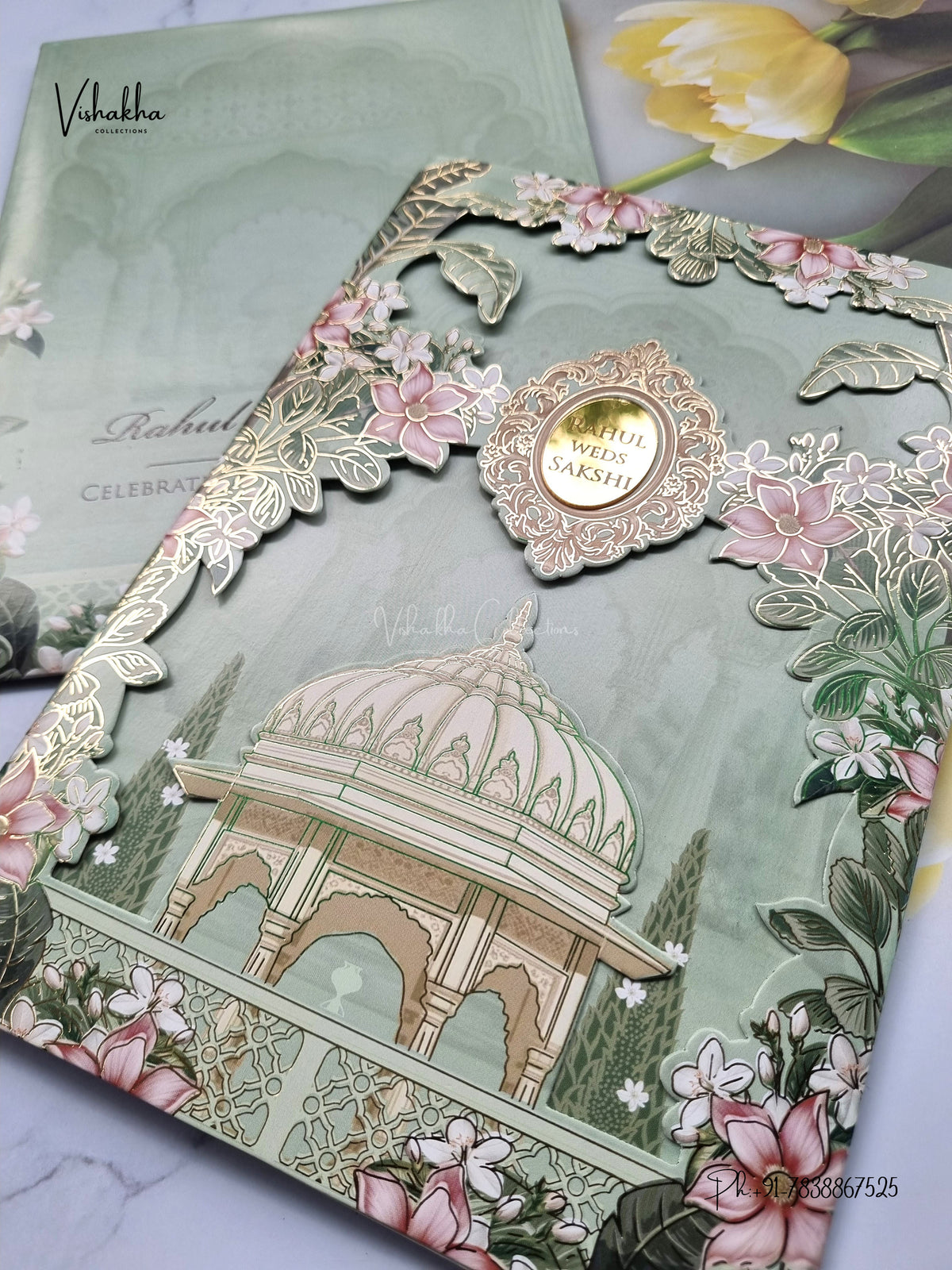 Three Fold Flower Hindu Muslim Christian Sikh Jain invitation Cards SK-3547 – image 2