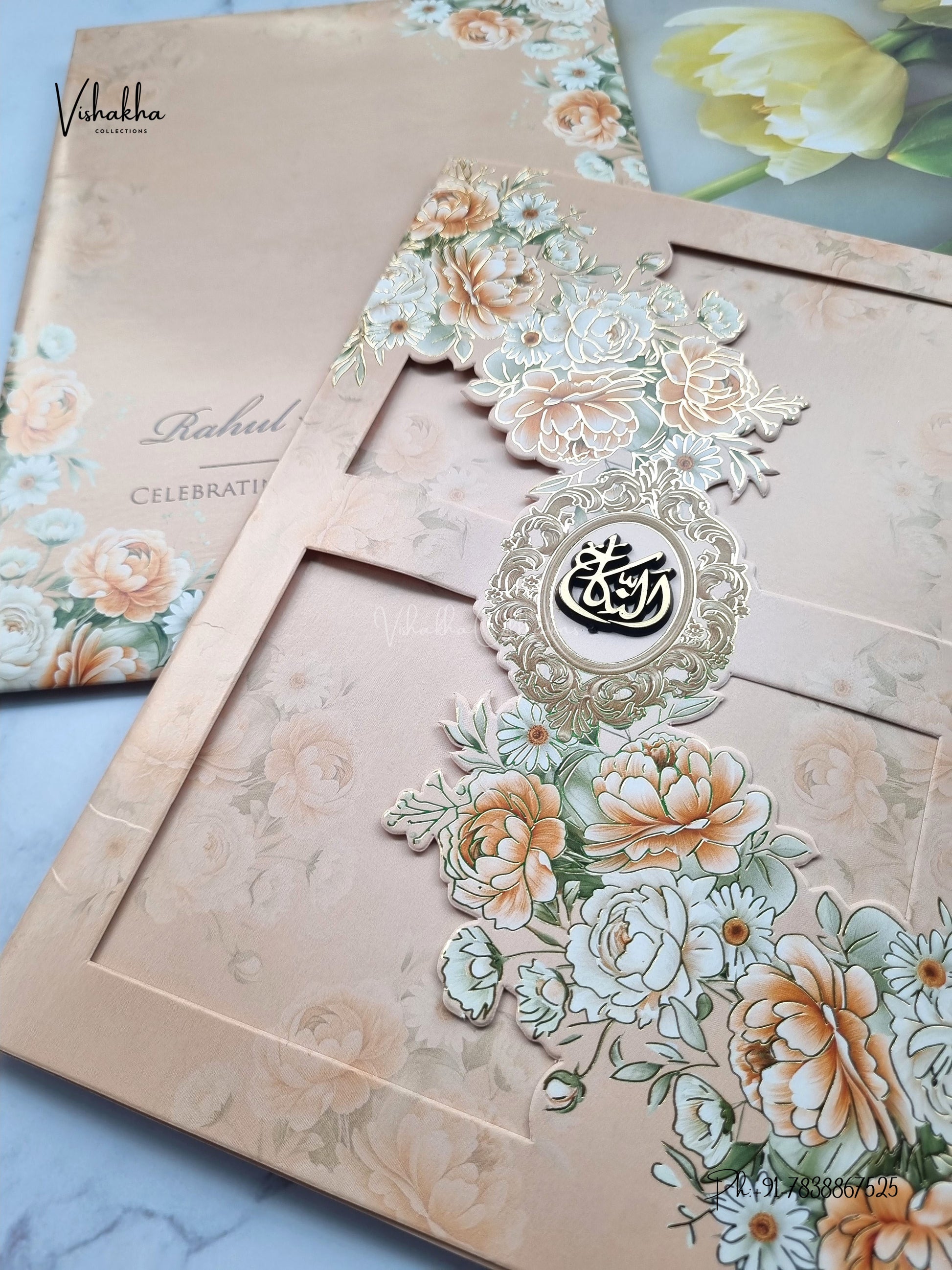 Three Fold Flower Hindu Muslim Christian Sikh Jain invitation Cards SK-3548 – image 2