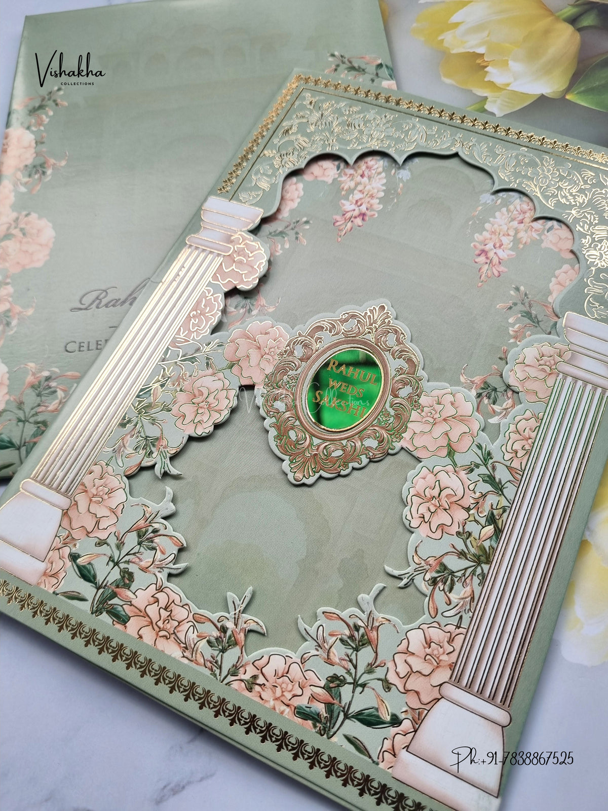Three Fold Flower Hindu Muslim Christian Sikh Jain invitation Cards SK-3549 – image 2