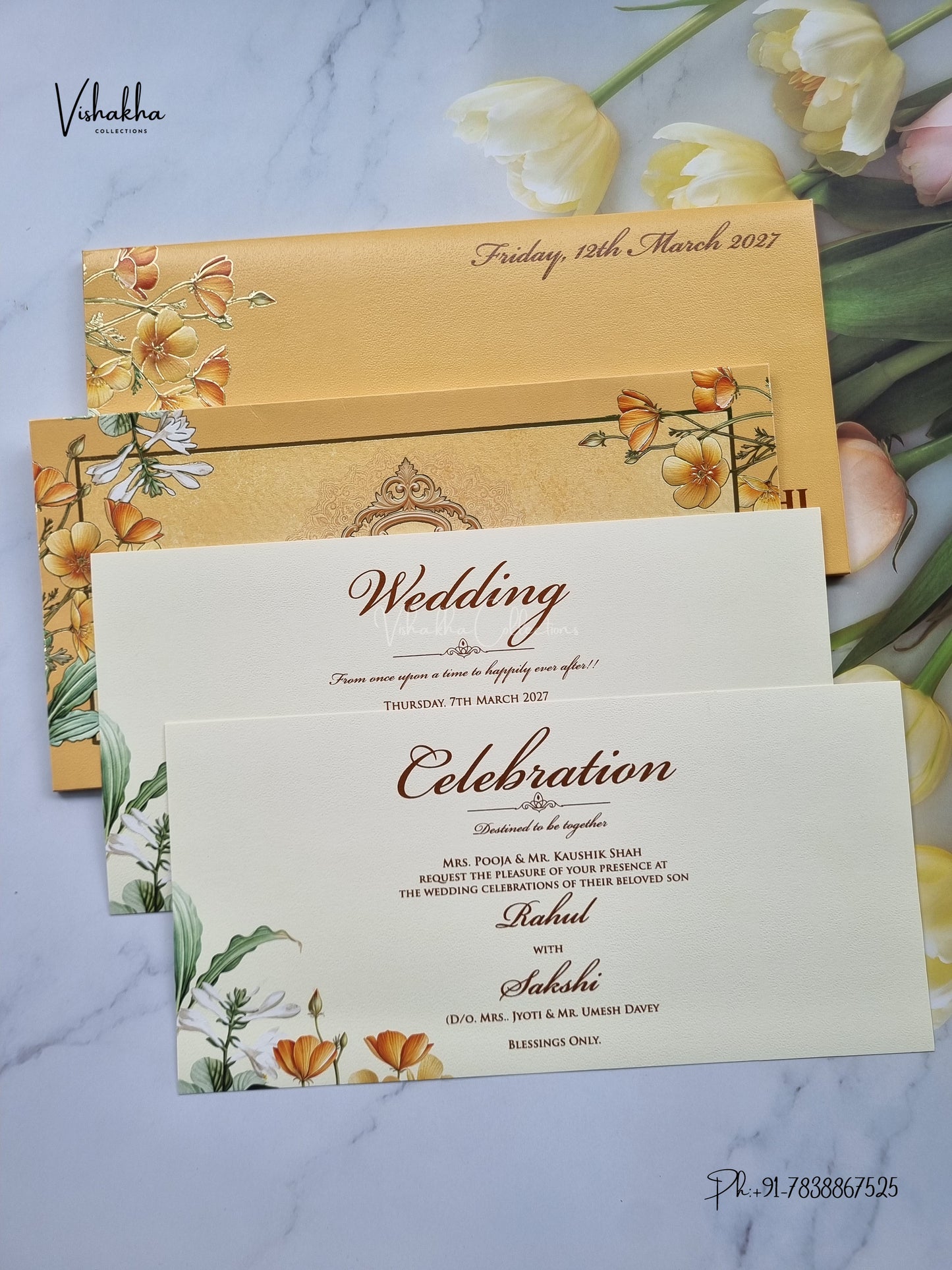 Semi Box Flower Hindu Muslim Christian Sikh Jain invitation Cards SK-3551 – image 3