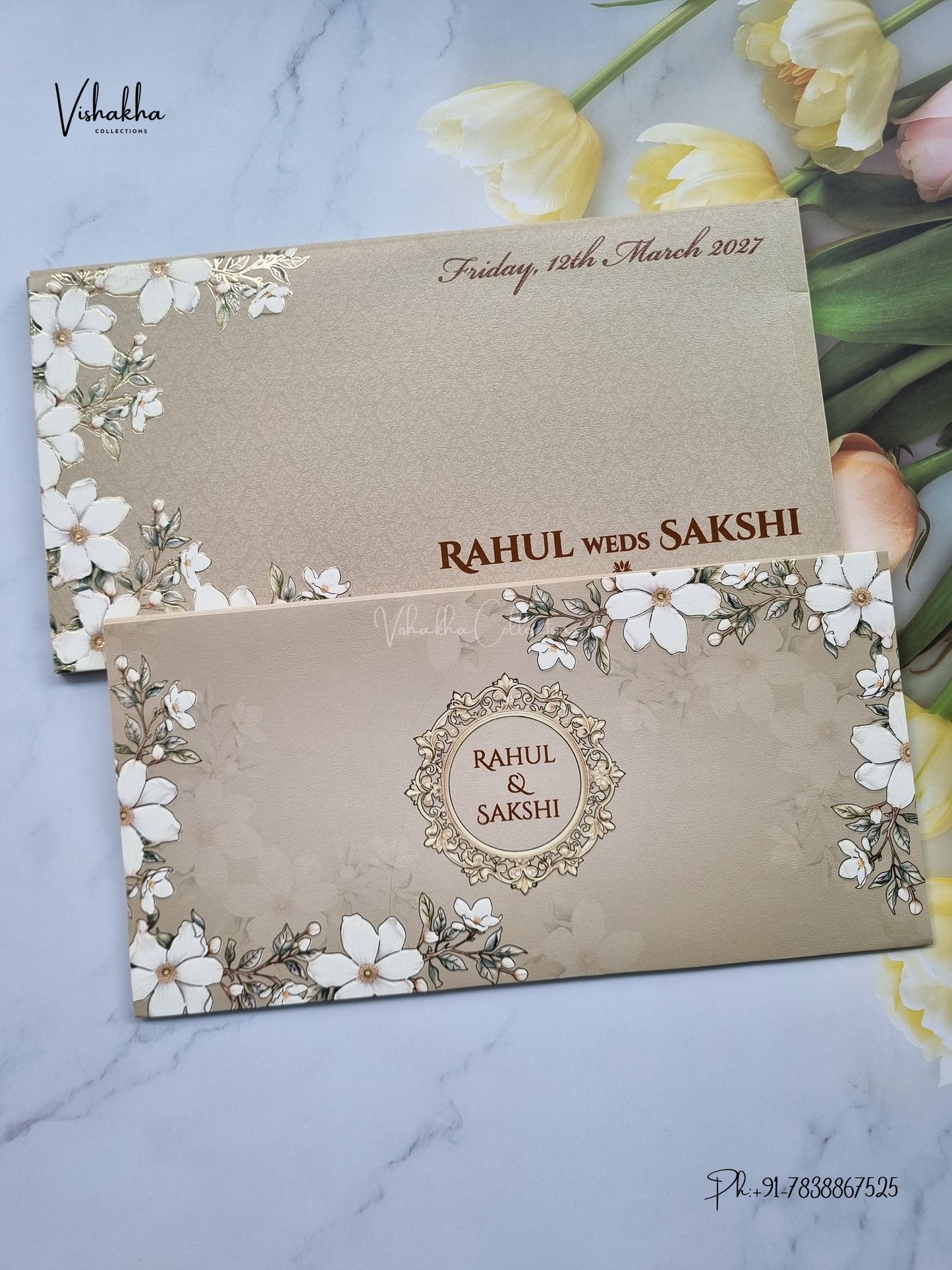 Semi Box Flower Hindu Muslim Christian Sikh Jain invitation Cards SK-3553 – image 1