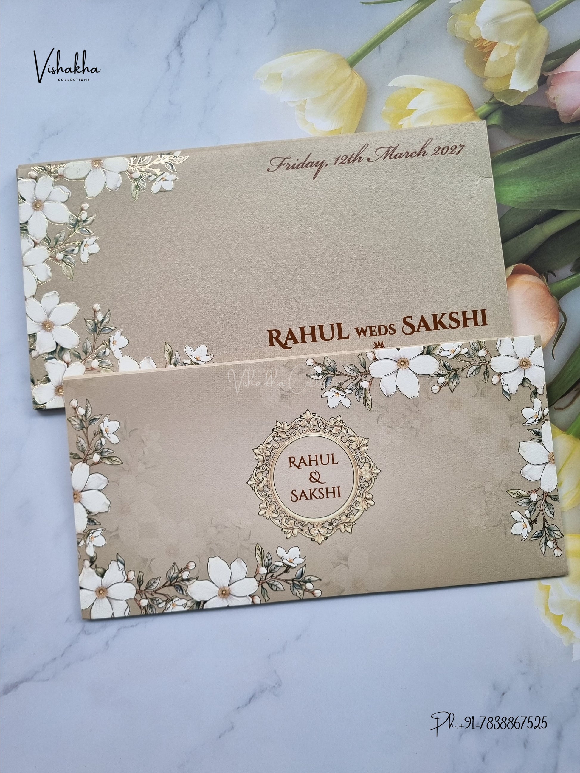 Semi Box Flower Hindu Muslim Christian Sikh Jain invitation Cards SK-3553 – image 1