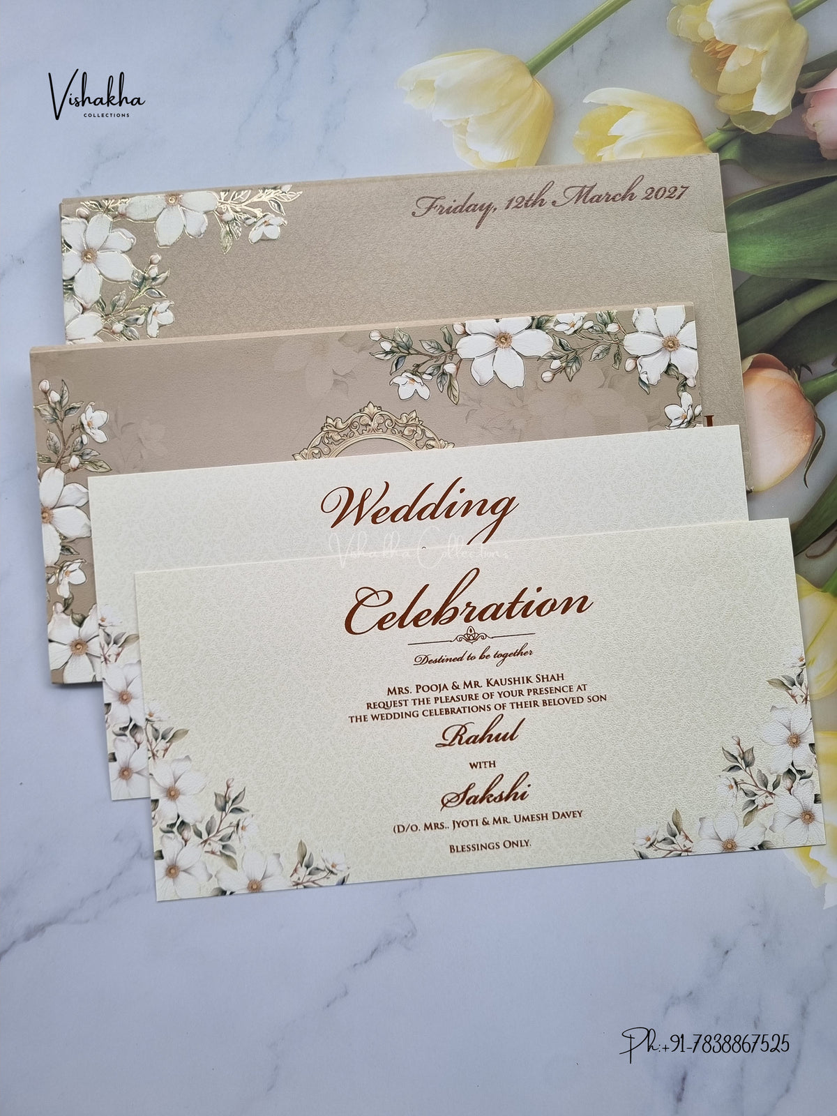 Semi Box Flower Hindu Muslim Christian Sikh Jain invitation Cards SK-3553 – image 3