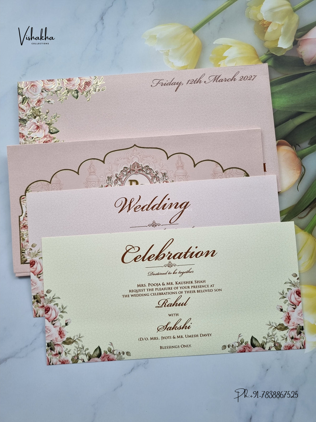 Semi Box Flower Hindu Muslim Christian Sikh Jain invitation Cards SK-3555 – image 3