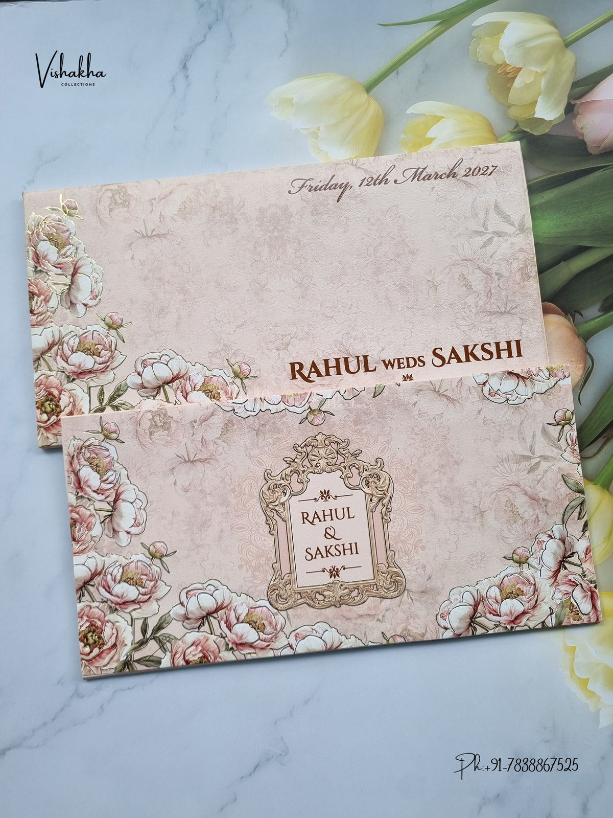 Semi Box Flower Hindu Muslim Christian Sikh Jain invitation Cards SK-3556 – image 1