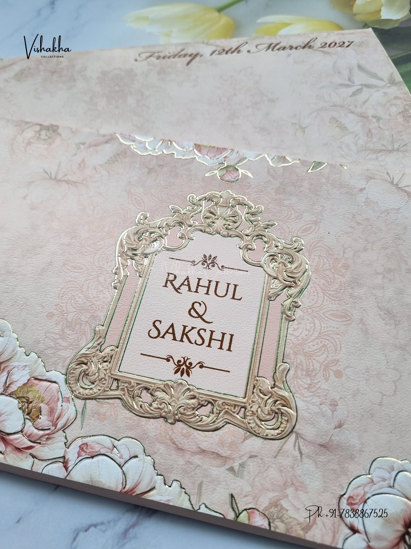Semi Box Flower Hindu Muslim Christian Sikh Jain invitation Cards SK-3556 – image 2