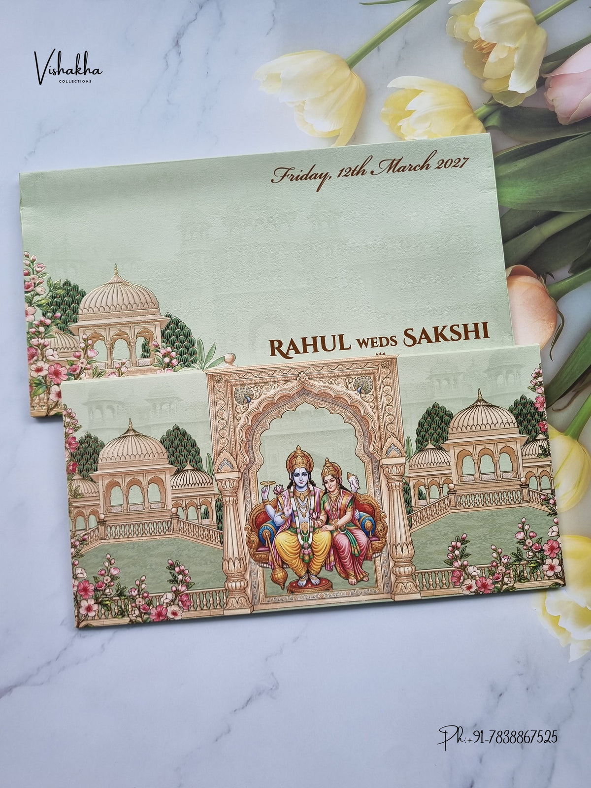 Semi Box Laxmi Narayan Hindu Jain invitation Cards SK-3557 – image 1
