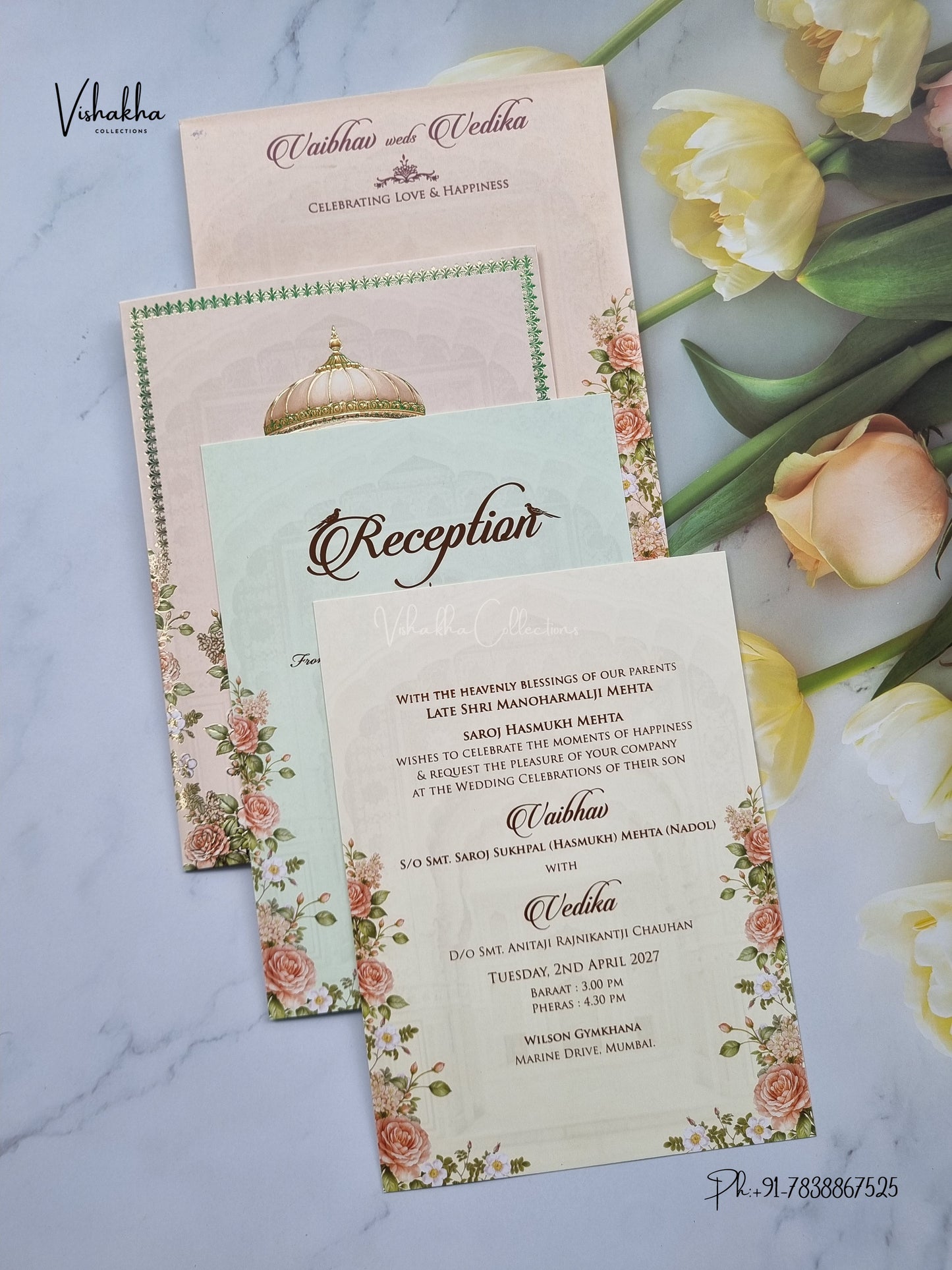Dulah Dulhan Hindu Muslim Christian Sikh Jain invitation Cards SK-3558 – image 3