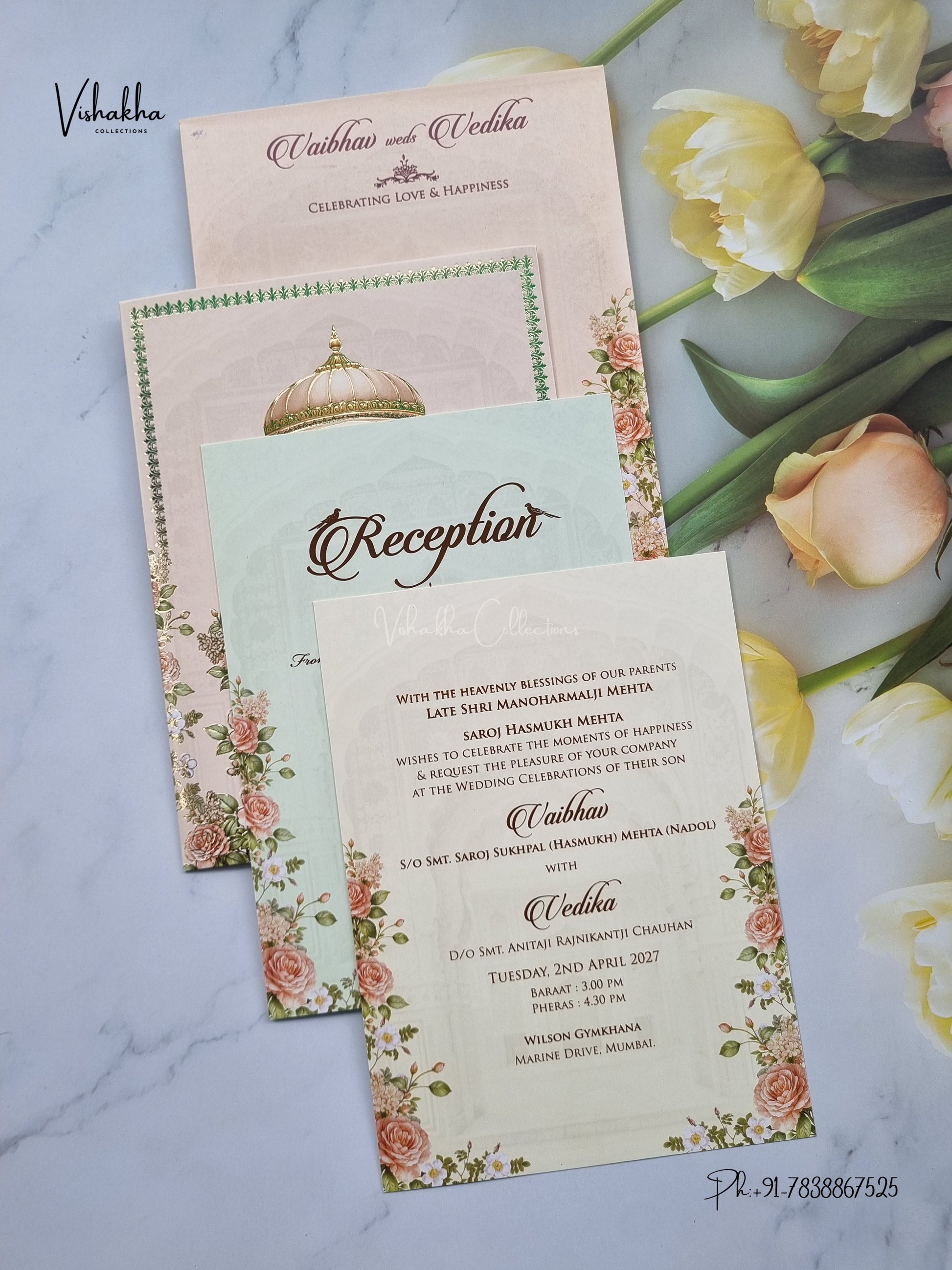 Dulah Dulhan Hindu Muslim Christian Sikh Jain invitation Cards SK-3558 – image 3