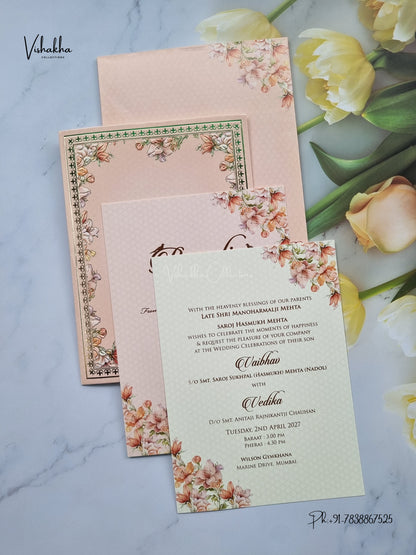 Flower Hindu Muslim Christian Sikh Jain invitation Cards SK-3560 – image 3
