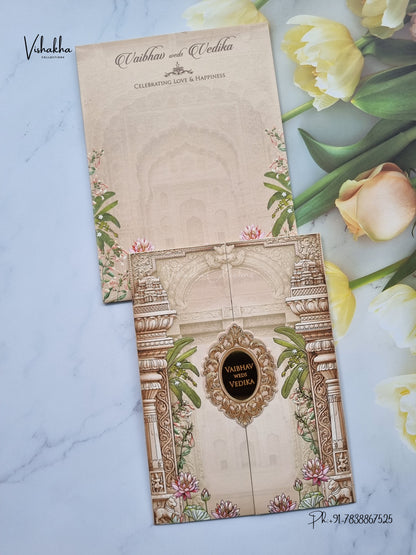Double Door Banana Tree Hindu Muslim Christian Sikh Jain invitation Cards SK-3561 – image 1
