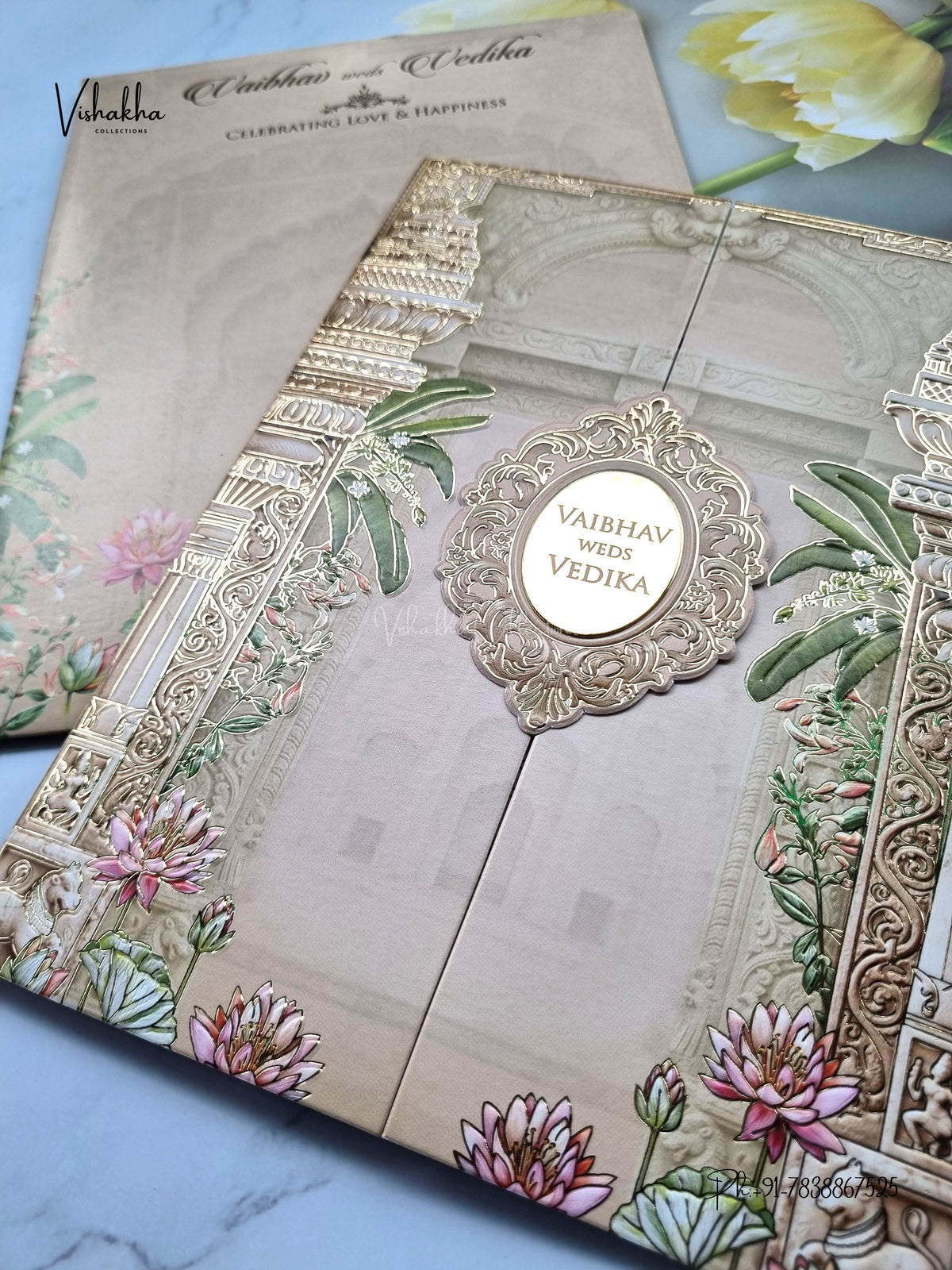 Double Door Banana Tree Hindu Muslim Christian Sikh Jain invitation Cards SK-3561 – image 2
