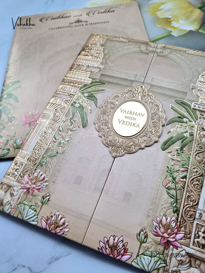 Double Door Banana Tree Hindu Muslim Christian Sikh Jain invitation Cards SK-3561 – image 2