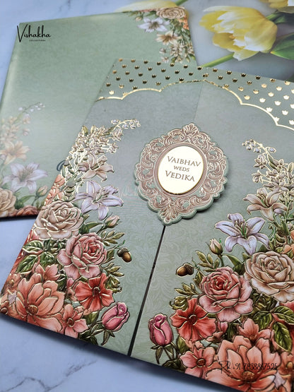 Double Door Flower Hindu Muslim Christian Sikh Jain invitation Cards SK-3562 – image 2