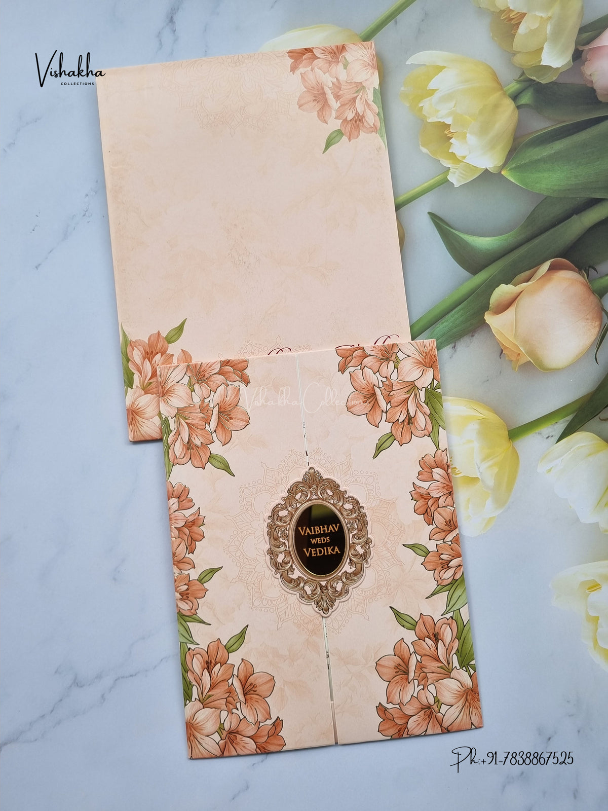 Double Door Flower Hindu Muslim Christian Sikh Jain invitation Cards SK-3564 – image 1