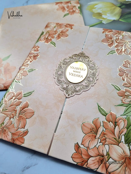 Double Door Flower Hindu Muslim Christian Sikh Jain invitation Cards SK-3564 – image 2