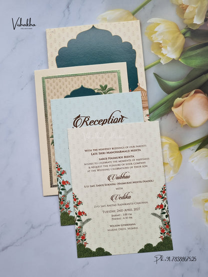 Raj Mahal Hindu Muslim Christian Sikh Jain invitation Cards SK-3565 – image 3