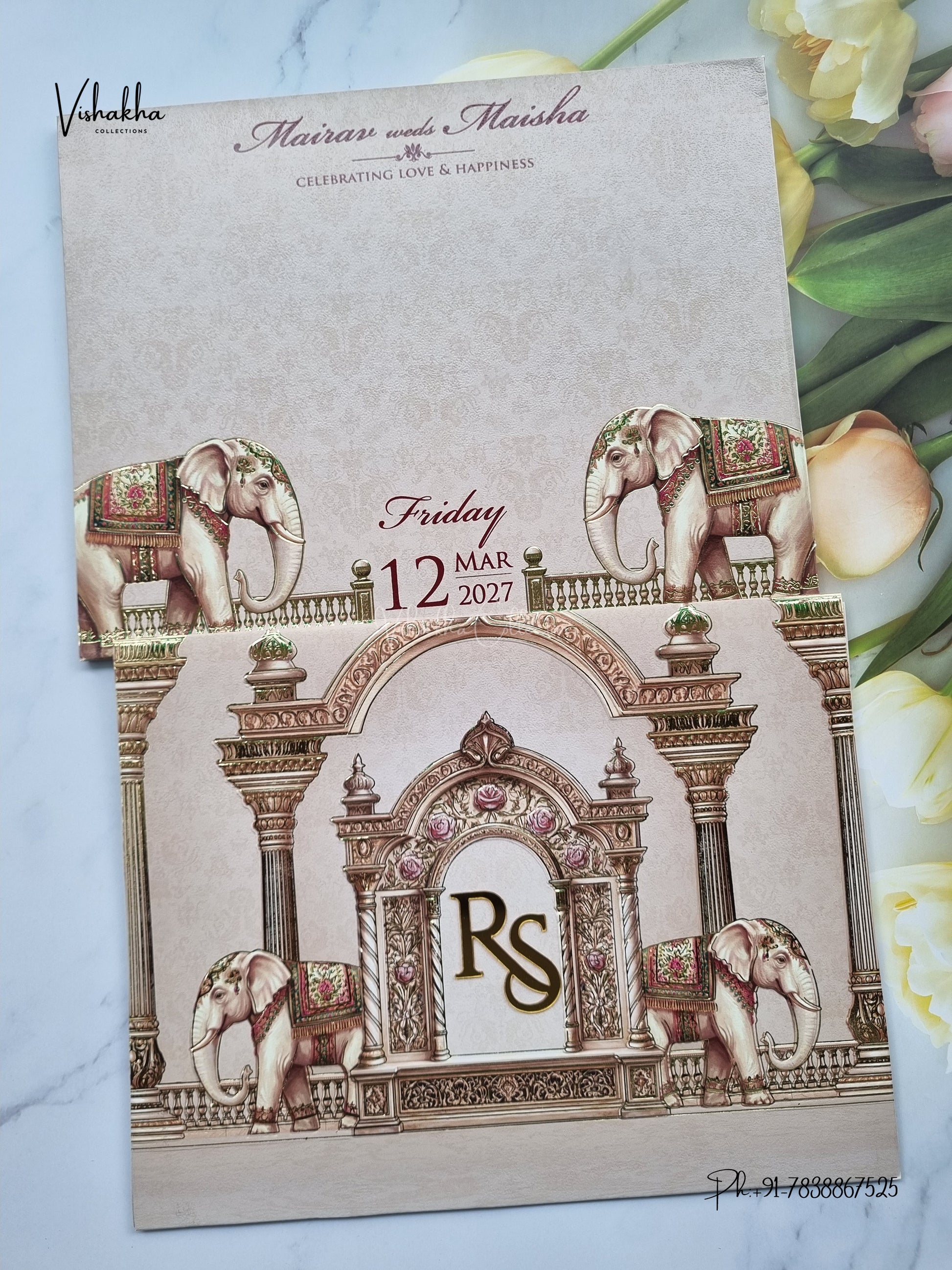 Semi Box Hathi Hindu Muslim Christian Sikh Jain invitation Cards SK-3566 – image 1