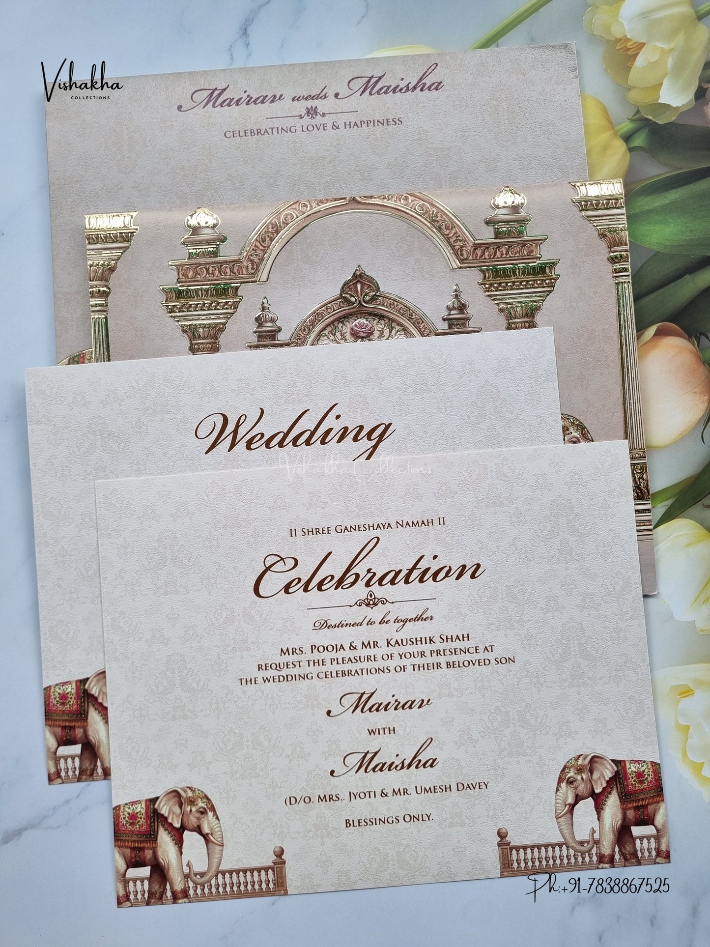 Semi Box Hathi Hindu Muslim Christian Sikh Jain invitation Cards SK-3566 – image 3