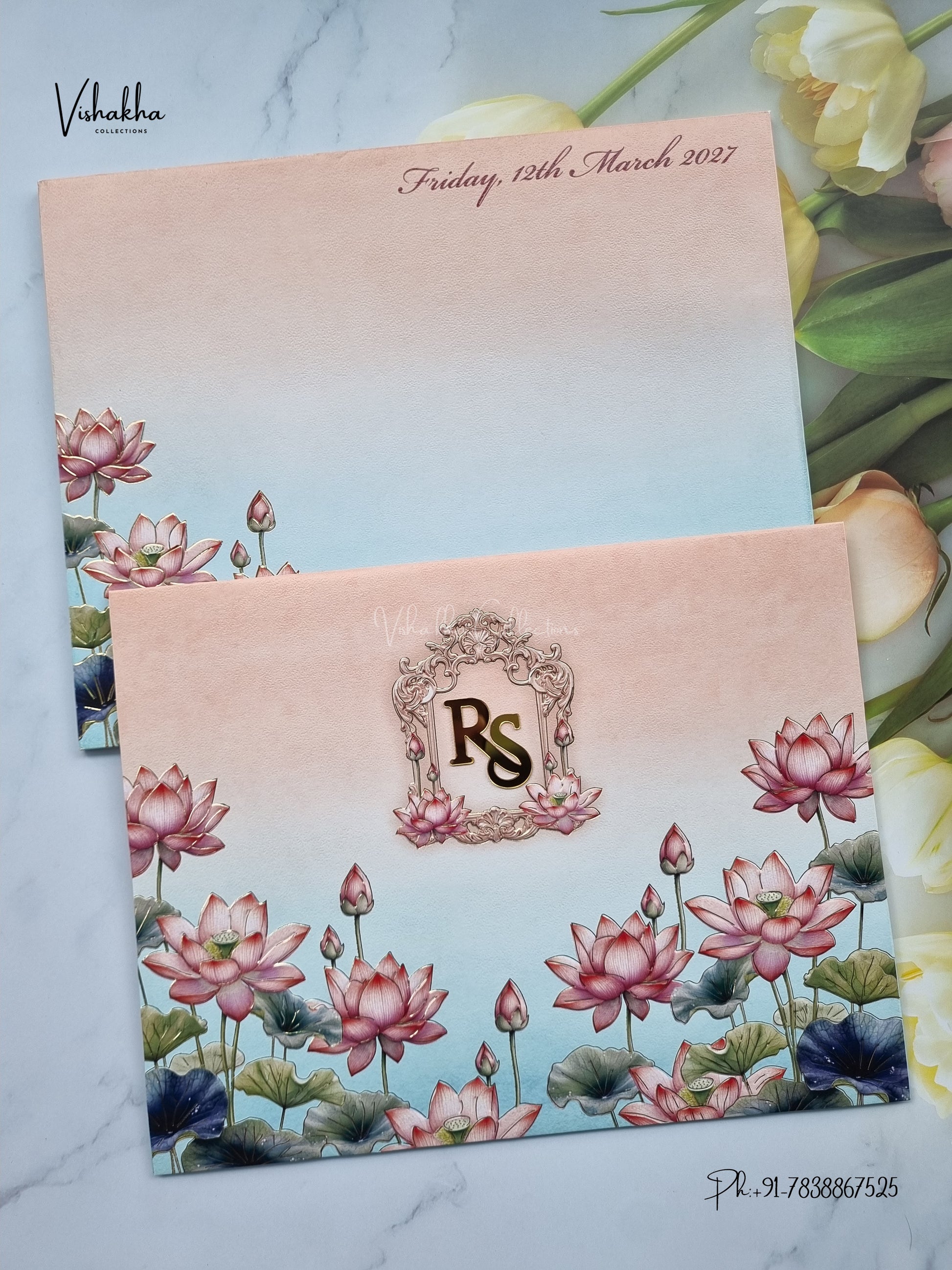 Semi Box Lotus Hindu Muslim Christian Sikh Jain invitation Cards SK-3567 – image 1