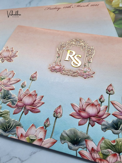 Semi Box Lotus Hindu Muslim Christian Sikh Jain invitation Cards SK-3567 – image 2